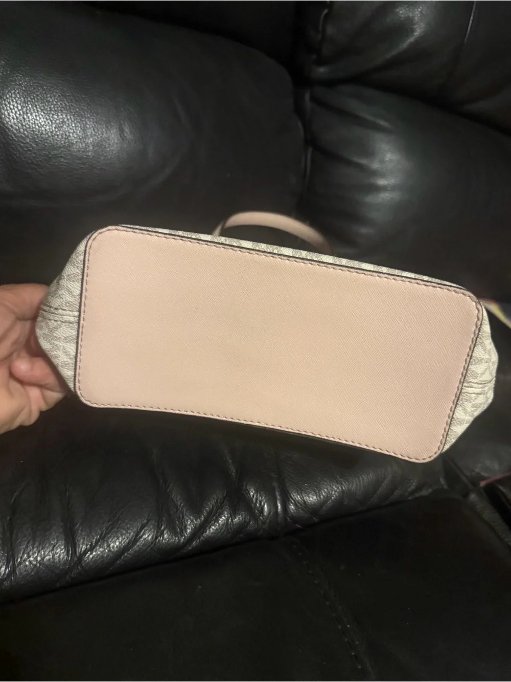 Michael Kors Beige Logo Canvas Tote with Pink Trim
